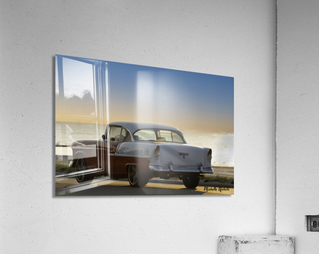 Red and White Classic Car on the Beach Acrylic Print