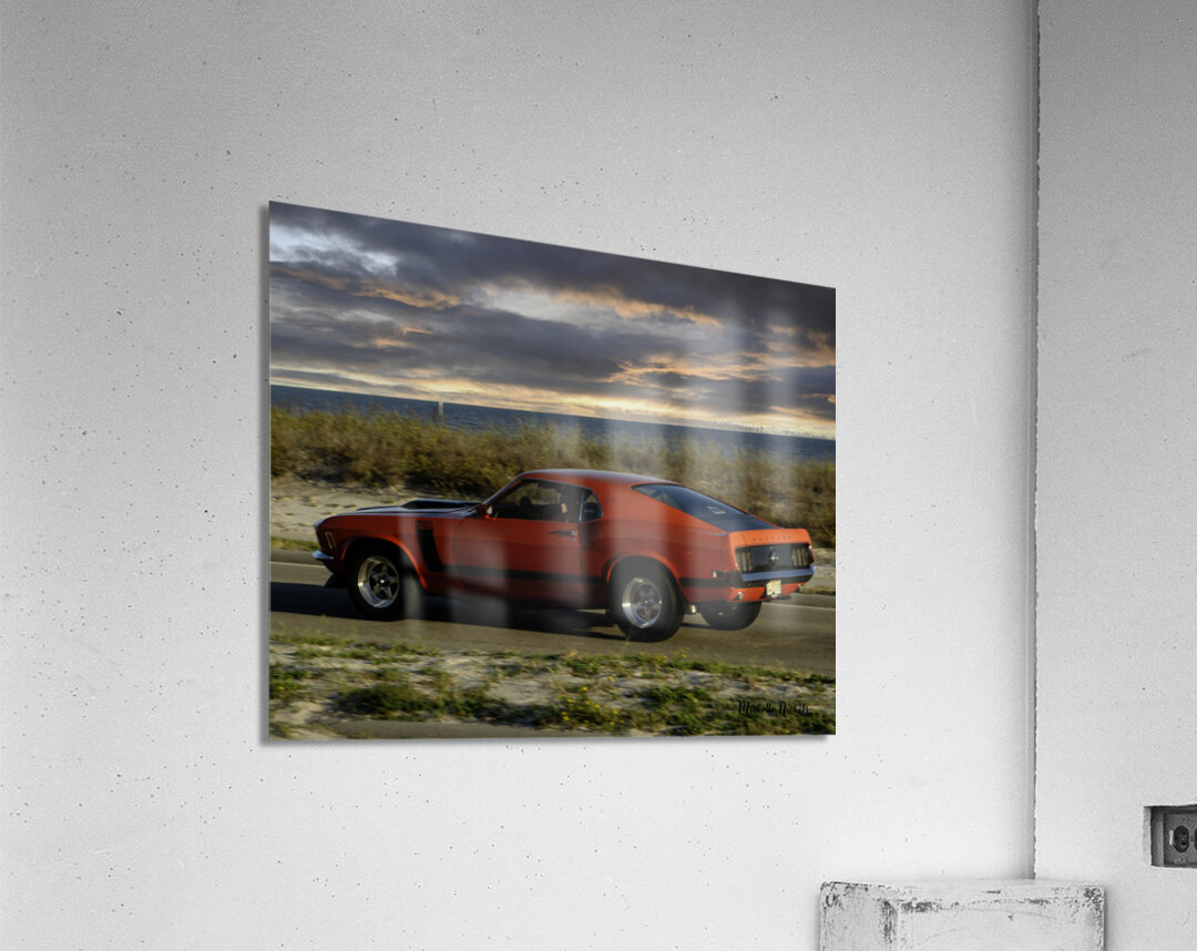 Red Mustang w Black Stripe Rear View Acrylic Print
