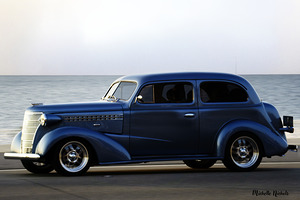 Royal Blue Classic Car on the Beach by Michelle Nichols