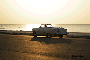 White Classic Convertible On The Beach by Michelle Nichols
