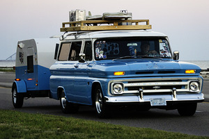 Blue Chevy Wagon with Trailer by Michelle Nichols