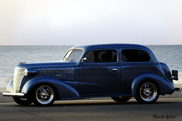 Royal Blue Classic Car on the Beach Print