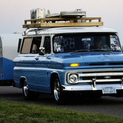 Blue Chevy Wagon with Trailer
