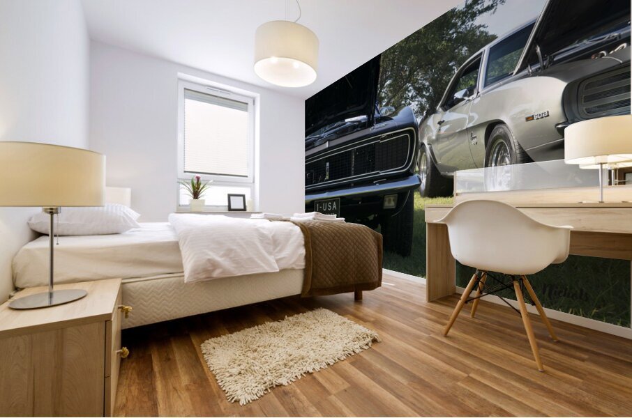 Car Show Camaros Mural print