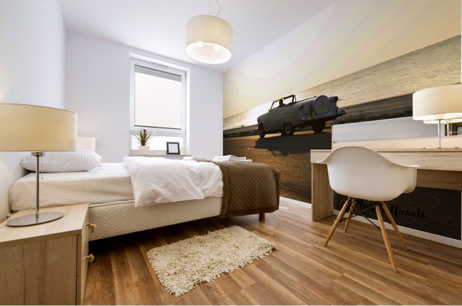 White Classic Convertible On The Beach Mural print