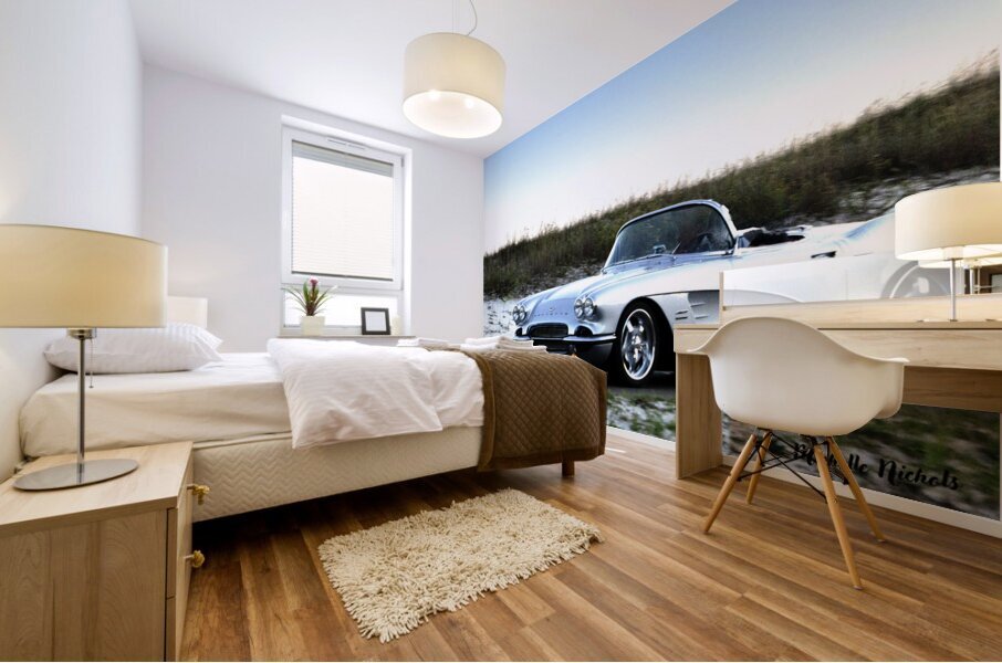 Convertible Silver Corvette Mural print