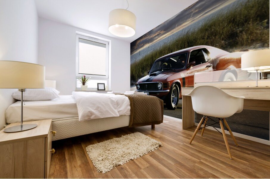 Red Mustang w Black Stripe Mural print