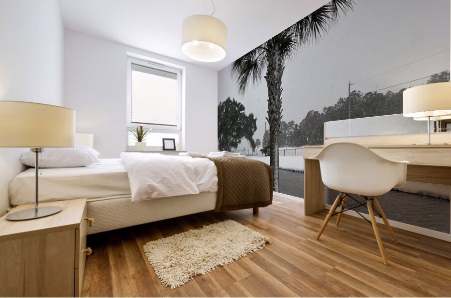 Guy s Snowy Palm Tree Mural print