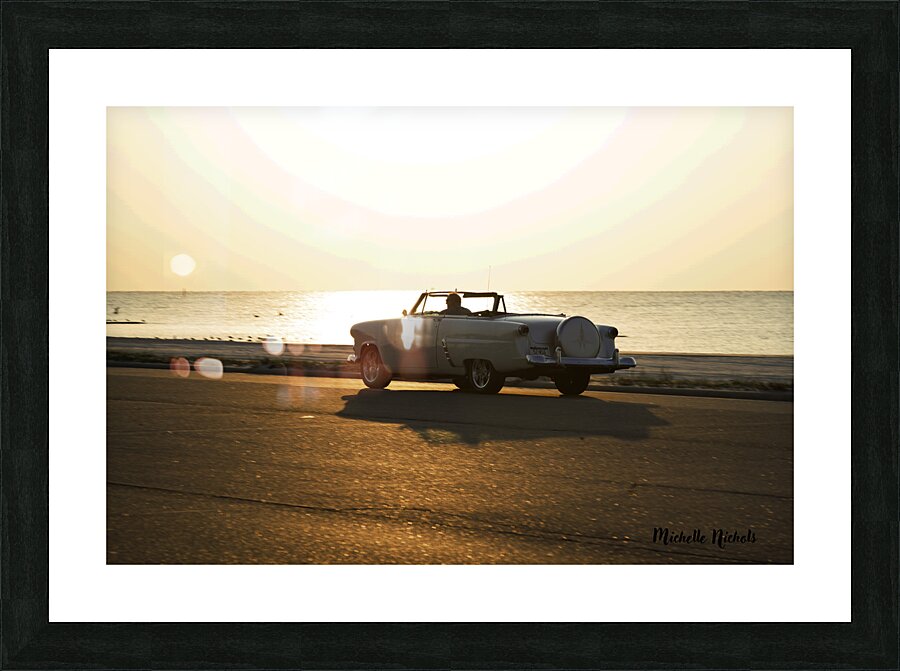 White Classic Convertible On The Beach Picture Frame print