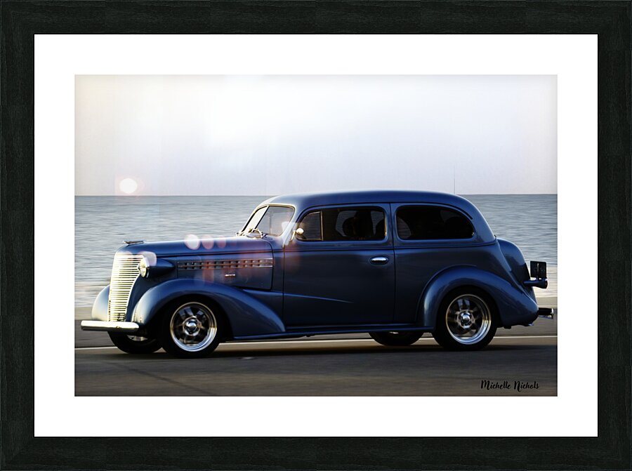 Royal Blue Classic Car on the Beach Picture Frame print