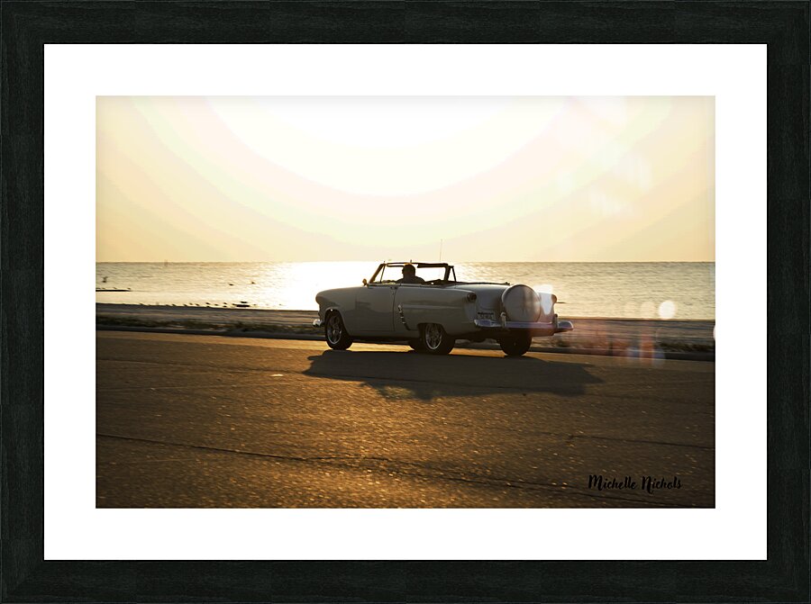 White Classic Convertible On The Beach Picture Frame print