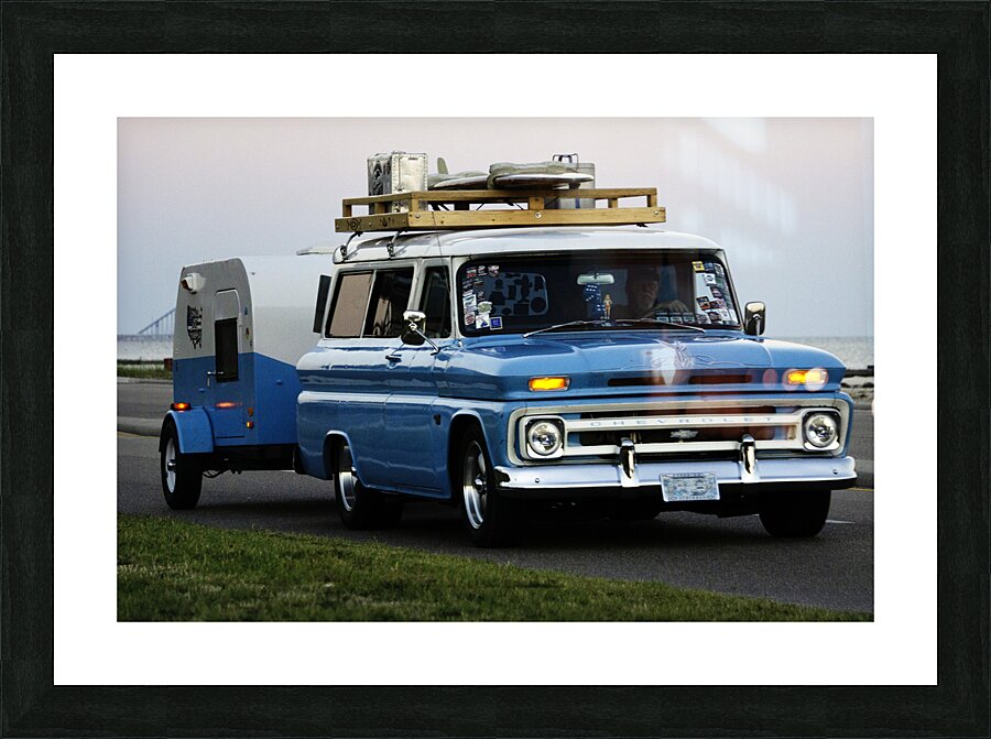 Blue Chevy Wagon with Trailer Picture Frame print