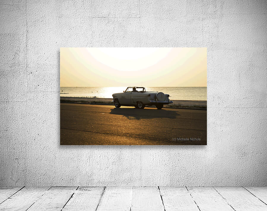 White Classic Convertible On The Beach Wall Preview