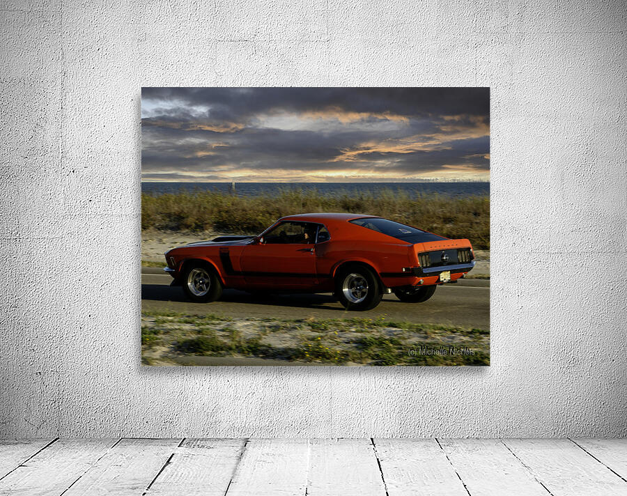 Red Mustang w Black Stripe Rear View Wall Preview
