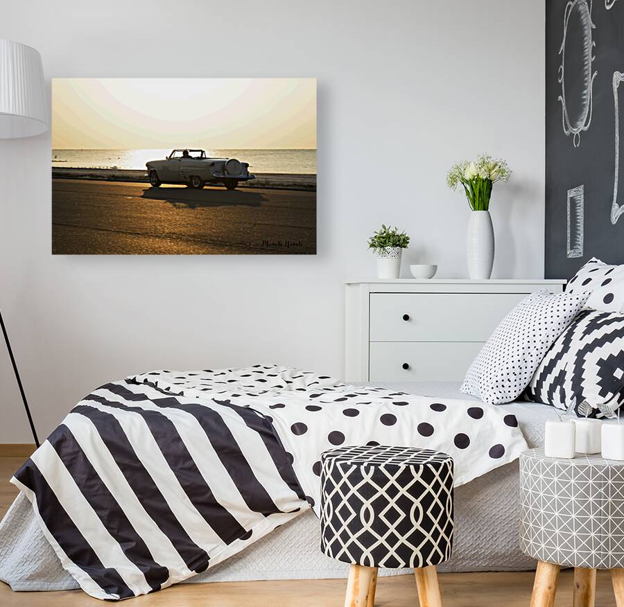 White Classic Convertible On The Beach Reproduction