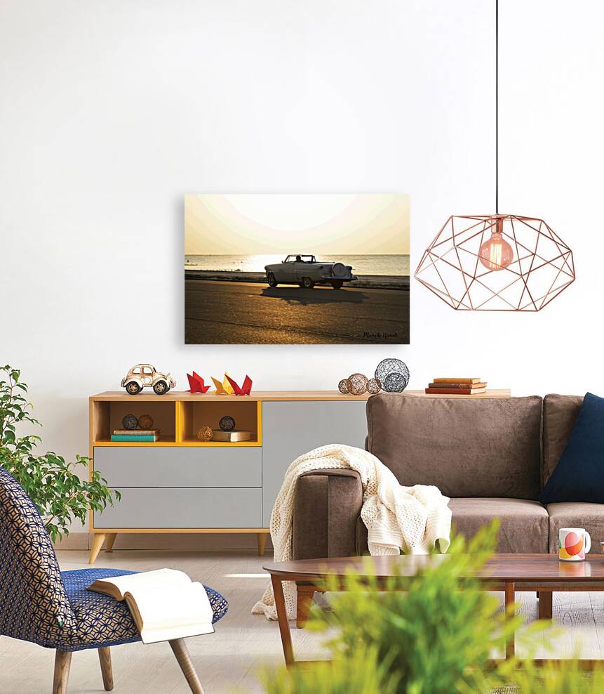 White Classic Convertible On The Beach Reproduction