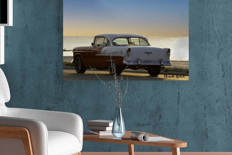 Red and White Classic Car on the Beach by Michelle Nichols