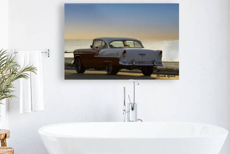Red and White Classic Car on the Beach by Michelle Nichols