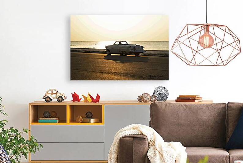 White Classic Convertible On The Beach by Michelle Nichols