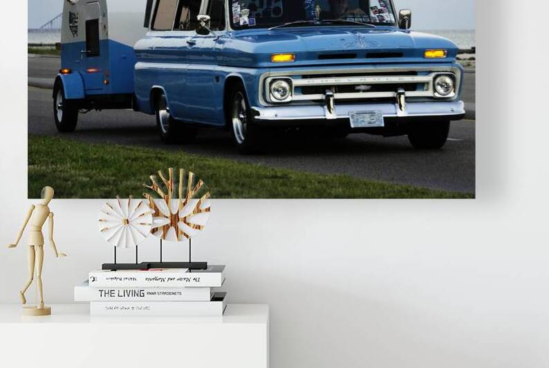 Blue Chevy Wagon with Trailer by Michelle Nichols